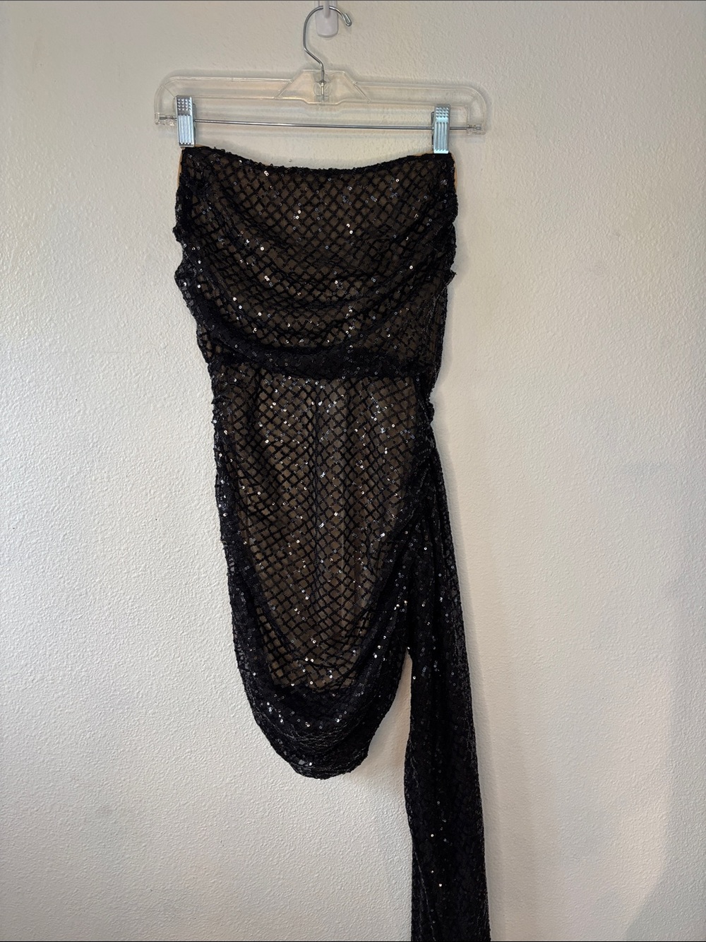 Fashion Nova Black strapless Sequin Asymmetrical Dress -773sku